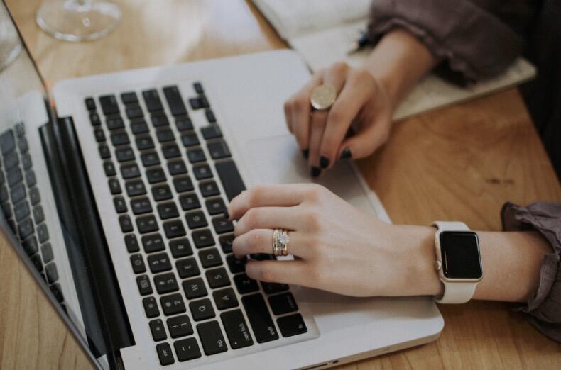 Woman on computer. 